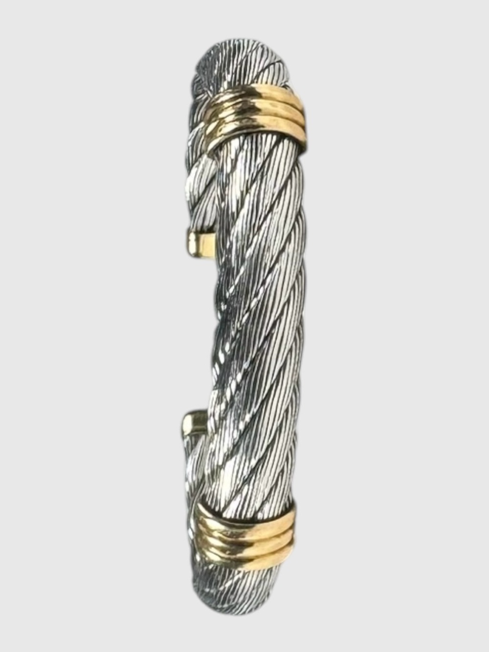 Pascale H Signed Stainless Steel & 18K Gold Cable Cuff Bracelet